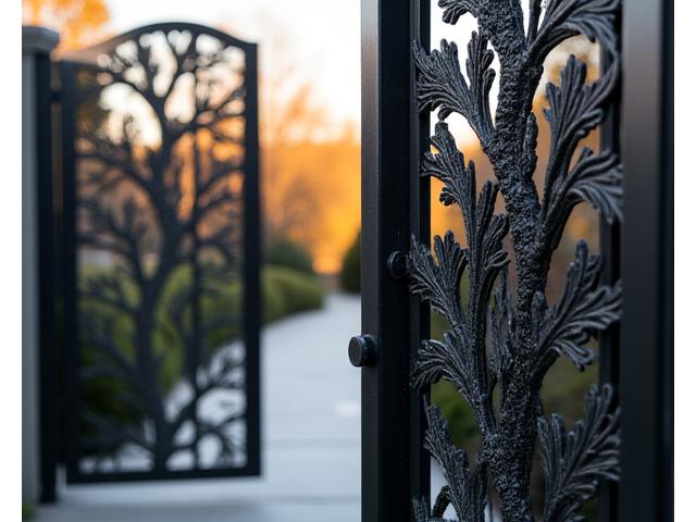 Architectural metal gate with intricate design