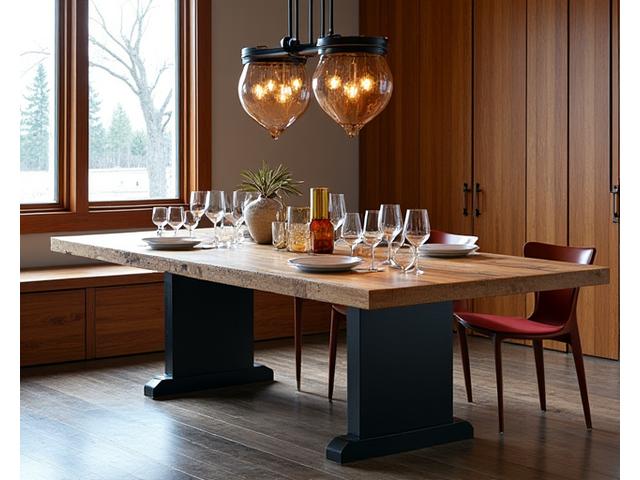 The Klondike Dining Table, a custom metal and wood dining table